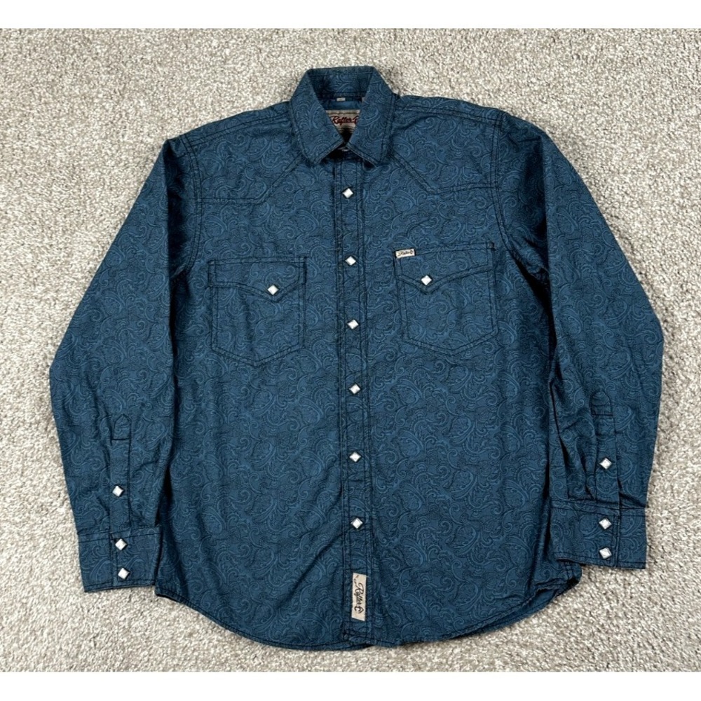 Rafter C‎ Shirt Mens Small Blue Paisley Pearl Snap Long Sleeve Western Rodeo
